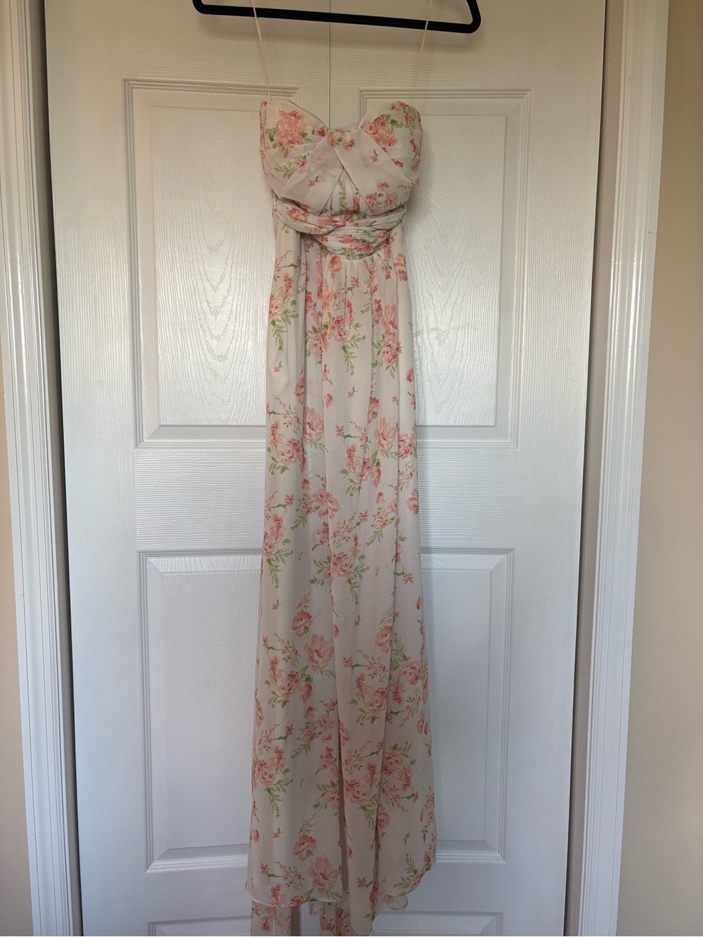 Floral Pink Maxi Dress with Twisted Bodice